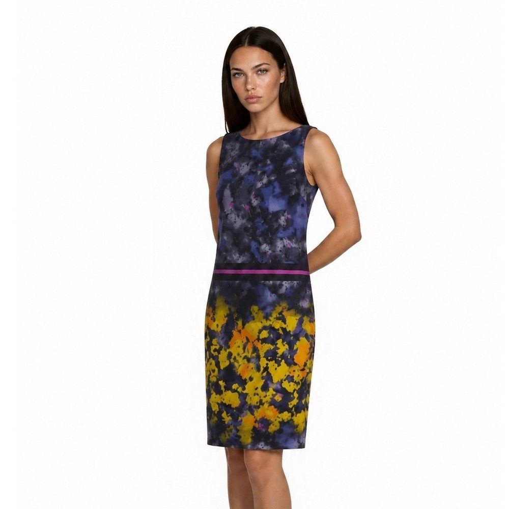 Suzi Chin Maggy Boutique Sheath Dress 100% Silk Women's Size 4 Yellow Purple